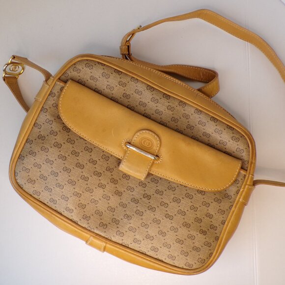 Authentic Gucci Shoulder Bag Vintage Leather Monogram Canvas Signature Purse - Picture 3 of 14